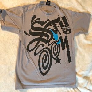 Stussy Gray/Aqua Blue Big Drip Shirt Sz Medium M